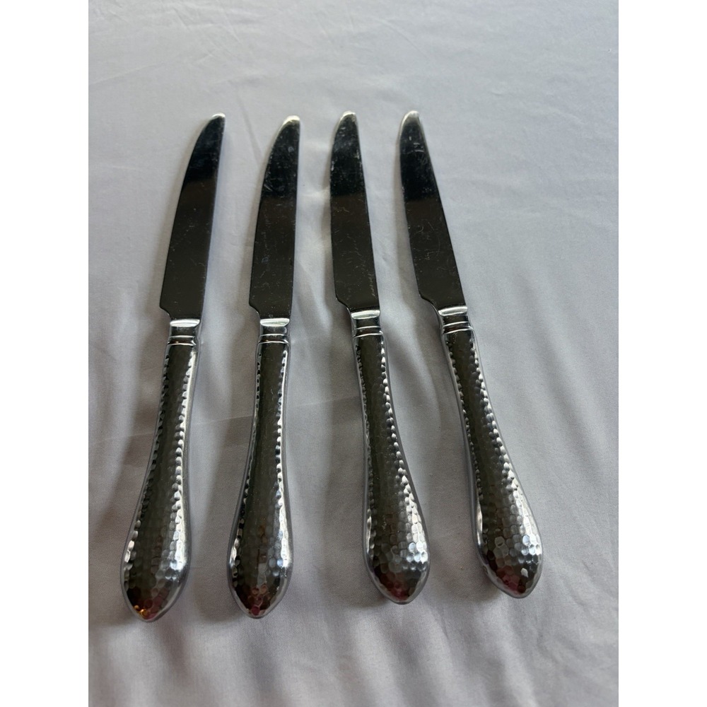 Reed and Barton Stainless Steel Hammered Handle Dinner Knives, Silver, Set of 4